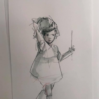 ילדה עם בלון/רישום עפרון על נייר